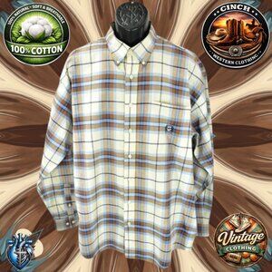 Vintage 2000 Cinch XL Plaid Button Down Shirt 100% Cotton Miller Style